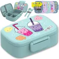 BEARFOOT Brotdose Kinder mit Fächern, BPA frei, Lunchbox, Bento box, Brotbox, Brotdose Mädchen & Jungen, Snackbox, 100% auslaufsicher, Vesperbox für Kindergarten, Schule (BubbleTea-mint)