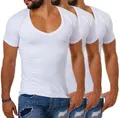 Young & Rich Herren Uni T-Shirt Basic mit extra tiefem V-Ausschnitt Slimfit deep V-Neck Stretch dehnbar 1315, Grösse:3XL, Farbe:Weiß - 3 Stück