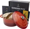 Gusseisen Topf 26 cm 4,7 L emailliert - Schmortopf mit Deckel Induktion - Gusseisen Bräter Topf Brot backen - Cocotte emaille - Bratentopf - Brotbacktopf