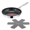 Tefal Jamie Oliver by Direct Cook Bratpfanne 24 cm, inkl. Pfannenschoner, antihaftbeschichtete Keramikoberfläche, langlebige Versiegelung,Thermo-Signal, für alle Herdarten, Edelstahl, H880S234