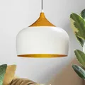 bamyum Kreis Metall Pendelleuchte Esstisch Holzgemustert Ø30 cm, Skandinavisch, Küchenlampe Hangend Vintage, Hängelampe Weiß Gold