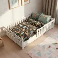 Juskys Kinderbett Naya - 120x200 cm Bett mit Rausfallschutz & Lattenrost - Holz Bodenbett für Kinder 3-10 Jahre - modernes Bettgestell Weiß
