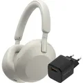 Sony WH-1000XM5 Silber + BlueBuilt Quick-Charge-Ladegerät mit USB-A-Port 18 W Schwarz