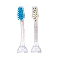 emmi-dent E2 Wave Aufsteckbürsten 2er Set (Blau + Weiß) I Ersatzbürsten Ultraschallzahnbürste Metallic & Professional Serie I Wellenprofil für schiefe & engstehende Zähne I Plaquereduktion ohne Druck