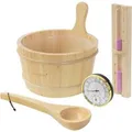 LuxeBath Saunazubehör aus Holz Eimer Kelle Thermo-Hygrometer Sanduhr