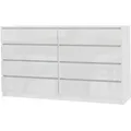 Roe Furniture | Kommode - 8 Schubladen - 140 cm - Weiß Hochglanz - Modernes Design - Minimalistisch - Sideboard - Weiß