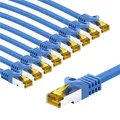 Patchkabel CAT 6A S/FTP (PiMF), 500 MHz mit CAT 7 Rohkabel, 1 m, blau, 10er Set