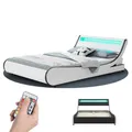 Juskys Polsterbett Valencia 180x200 cm mit LED Beleuchtung, Lattenrost, Kopfteil & Kunstleder - Bett Jugendbett Bettgestell Doppelbett - weiß