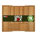 Orga-Box UNIVERSAL Besteckkasten aus Bambus verstellbar für Schrankbreite 500-600 mm bis 7 Fächer für Schubladentiefe 473 mm (Innenmaß) inkl. Messerblock für 6 Messer