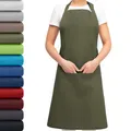 EllaTex Damen/Herren/UNISEX Schürze Kochschürze Kellnerschürze Bistroschürze Küchenschürze Grillschürze Latzschürze 100% Baumwolle, Farbe: Khaki