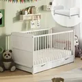 Babybett 70x140 umbaubar mit Schublade, Gitterbett, Kinderbett, höhenverstellbar & herausnehmbare Sprossen optional mit Matratze | weitere Größe... - Weiß