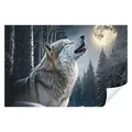 Wallarena Fototapete Wolf Tiere Wald Nacht Wohnzimmer Schlafzimmer Vlies Tapete, Premium Halbmatt Glatt Vlies, Tier, Tiere, Natur, Landschaft, Wolf, Nacht, Mond, (Packung, Vlies Fototapete), Fototapete Wohnzimmer Schlafzimmer - Vliestapete inklusive Kleister 1.5 m x 1.05 m