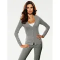 Strickjacke HEINE, Damen, Gr. 48, grau (grau, melange), 50% Baumwolle, 50% Polyacryl, unifarben, Langarm, Strickjacken