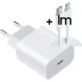 iPhone 12 13 14 Pro Max Schnell Ladegerät 20W Charger Netzteil USB C Power Adapter + 1m USB‐C auf Lightning Ladekabel Set für Apple, Samsung - Weiß