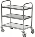 Kongamek Edelstahl- Tischwagen rostfrei mit 3 Böden 825x500mm mit Polyurethanbereifung und Bremse