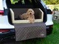 Hundebox Auto Kofferraumschutz Hund mit ladekantenschutz Kofferraum【Mit Tasche】 Kofferraum schutzmatte herausnehmbar - Hunde Autositz mit Anschnallsystem, hundetransportbox 110x90x38cm Mocca