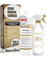 BactoDes - MilchWeg spezial Geruchsneutralisierer 1L Konzentrat mit Spray-Mischflasche - Enzymreiniger mit BIO Mikroben-Wirkung gegen Milchgeruch - Ranziger Fettgeruchsentferner für Sahne, Fett, Öl