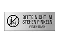 Schild Bitte nicht im Stehen pinkeln Aluminium silber matt eloxiert 175x65 mm selbstklebend Nr. 31054-E