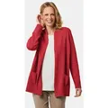 GOLDNER Strickjacke Kurzgröße: Langarm Cardigan aus Merino Damen Indoorjacke lang, offen tragbar, Langarm, weich, hüftbedeckend rot 23