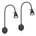 BRILONER - 2er-Set LED Leselampen mit Schalter am Gehäuse, schwenkbar, warmweißes Licht, Wandleuchte Innen, Wandlampe, Bettlampe, Lampe Bett, Leselicht, Nachttischlampe, 45 x 8 x 20,5 cm, Schwarz