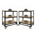 PROREGAL Mega Deal 2X Kommissionierwagen BÜFFEL Fahrbares Kommissionierregal 100x90x50cm 3 Ebenen Fachlast 50kg 2X Lenkrollen & 2X Lenkrollen mit Feststellbremse Schwarz Regal auf Rollen Regalwagen
