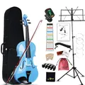 Aileen Geige 4/4 für Erwachsene Anfänger, Violine Set für Kinder ab 12 Jahre, Teenager Blau Geige Einsteiger Kit Vollständig mit 13 Zubehör, Notenständer, Exklusive Neue Griffbrett Aufkleber