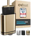 ovimar Toilettenbürste Amager | Gold | Silikon Klobürste | WC Bürste mit Belüftung | Edelstahl | abnehmbare Tropfschale | nur 6cm breit| stehend oder Wandbefestigung im Badezimmer