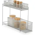 Küchenschrank Organizer, Ausziehbares Unterschrank Regal, 2 Schubladen, Metall, Hbt: 40 X 15 X 46 Cm, Silber - Relaxdays
