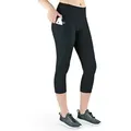 VS Variosports 3/4-Leggings Damen 3/4 Capri Leggings mit Seitentasche, hoher Bund & blickdicht Damen 3/4 Sporthose blickdicht, hoher Bund, Quick Dry & 4-Wege-Stretch schwarz M