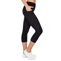 VS Capri Sport Leggings mit Handytasche - 3 Seitentaschen 3/4 Leggins für Handy, Schlüssel, Kreditkarte und Co. Fitness Sport Tights Schwarz Muster Yoga Hose Sporthose Jogging High Waist (Schwarz, M)