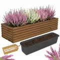 BOGATECO Blumenkasten aus Holz | Pflanzkasten | Blumentopf 64 x 20 x 14,5cm | Kräutertopf für zu Hause Garten Balkon Terrasse | Topf mit Kunststoffeinsatz | Imprägniert | Dunkelbraun