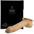 Frei Haus: Toylie Latex Penishülle Carlos Gold mit Basisplatte, Einstieg 5,5 mm