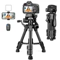 JOILCAN Mini Stativ 63.5cm, Aluminium Kamera Stativ für Cannon/Sony/DSLR Kamera/Video Camcorder/Projektoren, Leichtes Tischstativ DreibeinStativ für Smartphone mit Handyhalterung & Fernauslöser