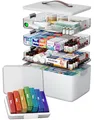 CTIME 4-lagige XXL-Medikamentenbox (Set) – Tragbarer Organizer mit Ledergriff, leerer Aufbewahrungskoffer für Haushalt, Hobby, Nähzubehör & Bastelbedarf