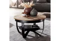 FINEBUY Couchtisch FB63625 60 cm Wohnzimmertisch Holz Massiv Tisch Wohnzimmer (60x34x60 cm Mango Massivholz Metall Schwarz Rund), Sofatisch mit Stauraum, Wohnzimmertisch Industrial