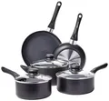 Amazon Basics 8-teiliges Kochgeschirrset, schwarz, Aluminium