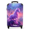 NoBoringSuitcases.com Kinderkoffer Mädchen, Handgepäck 55x40x20 cm, Kindertrolley, Reisekoffer (Einhorn - Violett)
