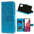 CoverKingz Handy Cover kompatibel mit Samsung Galaxy S20 FE [6,5 Zoll] - Handyschutz mit Kartenfach Klapphülle - Bookcase Hülle aufklappbar Motiv Mandala Blau