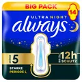 always Ultra Binde - Größe 5 - Secure Night Extra mit Flügeln BigPack 14 Damenbinde 14 Stück