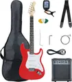 McGrey Rockit ST Komplettset E-Gitarre (8-teiliges Anfängerset mit Gitarre, Verstärker, Ersatzsaiten, Gitarrentasche, Stimmgerät, Plektren, Gurt und Gitarrenkabel) Fiesta Red