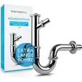 Bächlein Universal Röhrensiphon [extra lang] für Waschbecken & Waschtisch - mit Geräteanschluss - Chrom - Silber