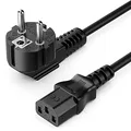 deleyCON 10m Kaltgerätekabel Netzkabel Stromkabel Schutzkontakt Stecker Typ F (CEE 7/7) 90° Gewinkelt auf Kaltgerätekupplung C13 Buchse PC Computer Monitor Drucker Beamer - Schwarz