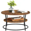 Couchtisch rund, Wohnzimmertisch, Sofatisch mit Ablage, einfacher Aufbau, Met...