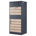Zelsius Briefkasten mit Paketfach Terra | pulverbeschichteter Stahl mit Elementen in Holzoptik | RAL7016 Anthrazit | integrierte Rückholsperre | Bodenmontage | Paketbriefkasten, Paketbox, Parcel Box