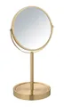 WENKO Standspiegel Mod. Alata Gold matt, Kosmetikspiegel mit 3-Fach Vergrößerung, stufenlos schwenkbar, mit Ablage, Ø 17 cm