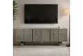 FINEBUY Lowboard FB111428 TV Schrank 160 cm Smoked Grey Holz Massiv Fernsehkommode Grau (drei Türen, 160 cm, Akazie Massivholz Smoked Grey), TV-Schrank Modern Fernsehtisch, TV-Kommode Hoch