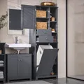 SoBuy Badezimmerschrank mit Wäschekorb Schmaler Badschrank Hoch Badregal Stehend mit 6 Ablagen, 2 Schubladen Wäscheschrank Schmal für Nische BZR104-DG