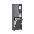 SoBuy Badezimmerschrank mit Wäschekorb Schmaler Badschrank Badregal BZR104-DG