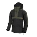 Helikon-Tex Taktische Feldjacke Anorak Woodsman - Bushcraft, Outdoor - mit Kapuze, viele Taschen - Winddichte Outdoorjacke - Schwarz/Taiga Grün - Größe M