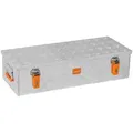 ALUBOX Aufbewahrungsbox mit Deckel Alukiste Riffelblech (48 Liter), Fangbänder im Deckel - Dichtung im Deckel - 1,5 mm Blechstärke silberfarben 48 l | 82 cm x 20 cm x 34 cm